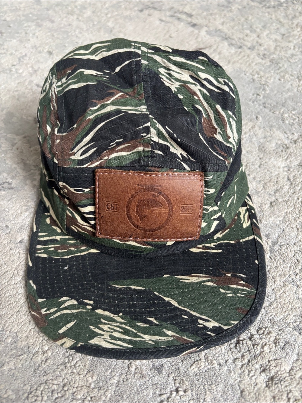 Classic Green Camo Cap with Brown Leather Patch